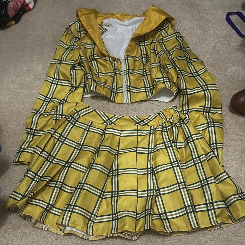 Adult Clueless Costume - Yellow Plaid Hooded Jacket and Skirt Set